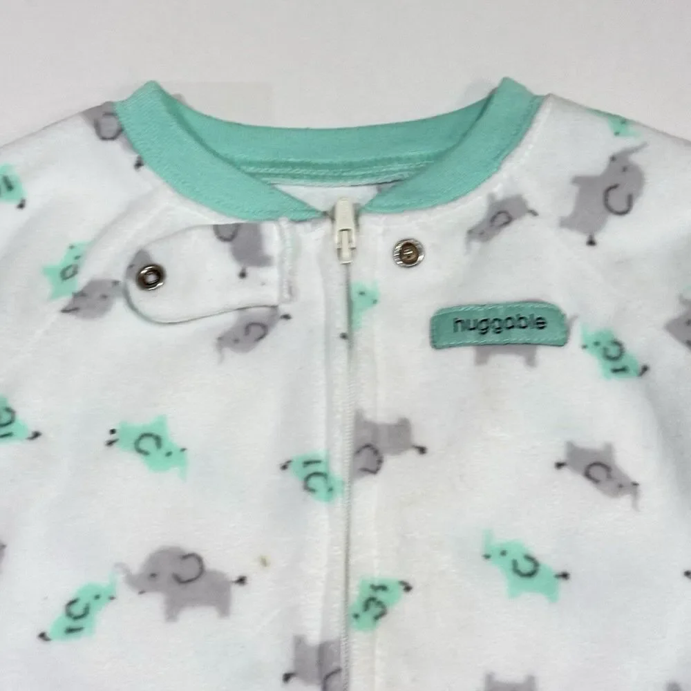 Child of Mine Baby Boy 0-9M Sleep Sack White Green & Gray Elephants Print Zipper